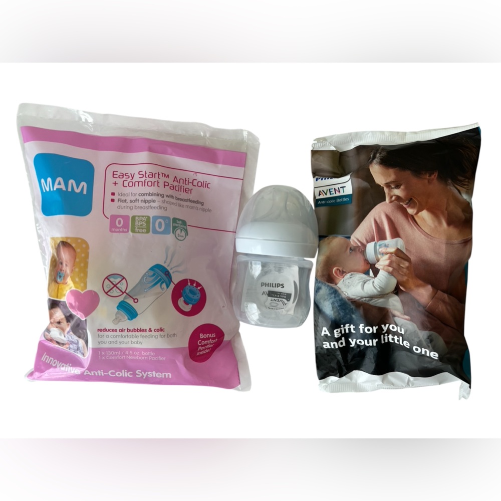 MAM Anti-Colic Set + 2 Philips Avent Bottles Newborn Bundle BPA Free